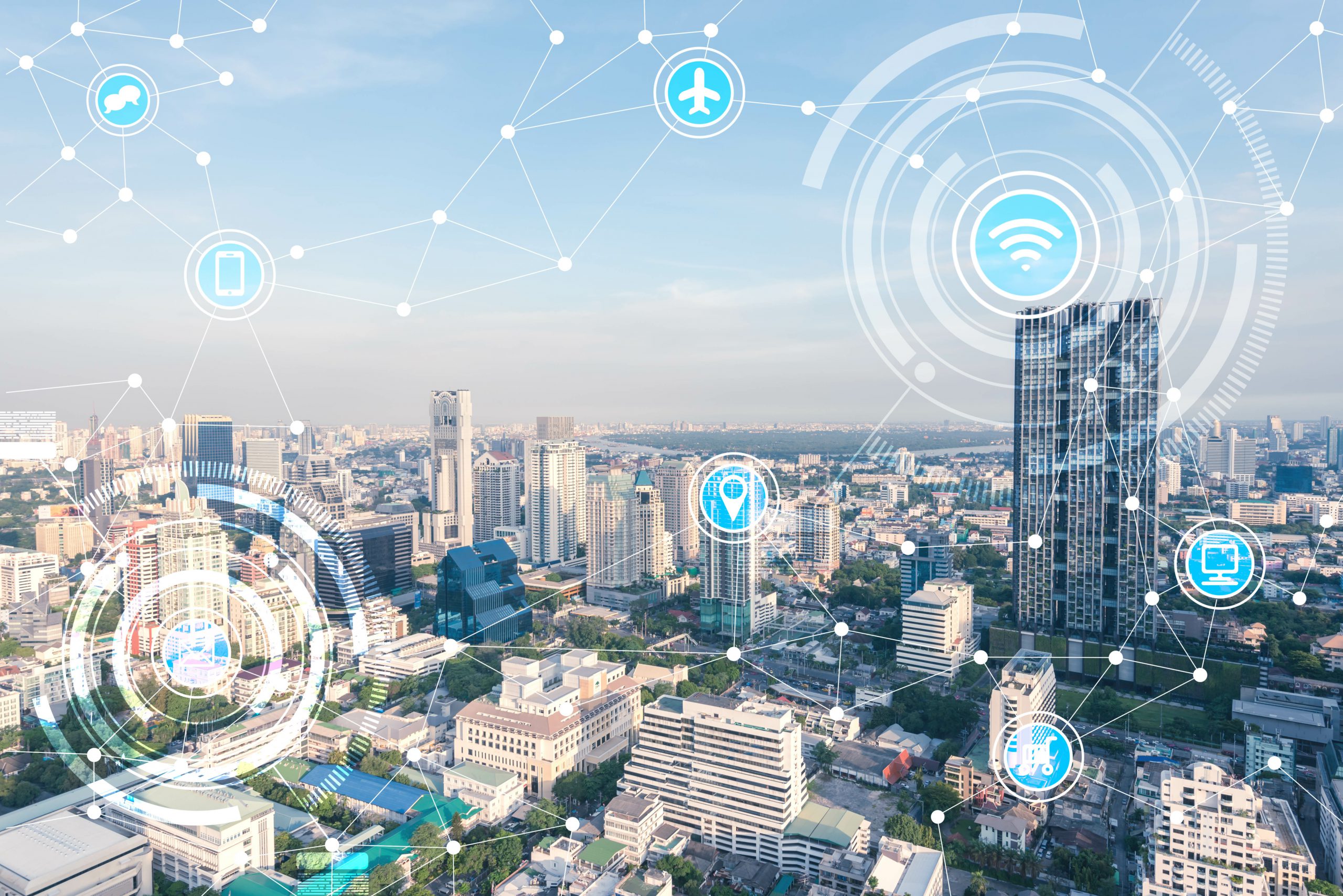 Smart city with wireless icons