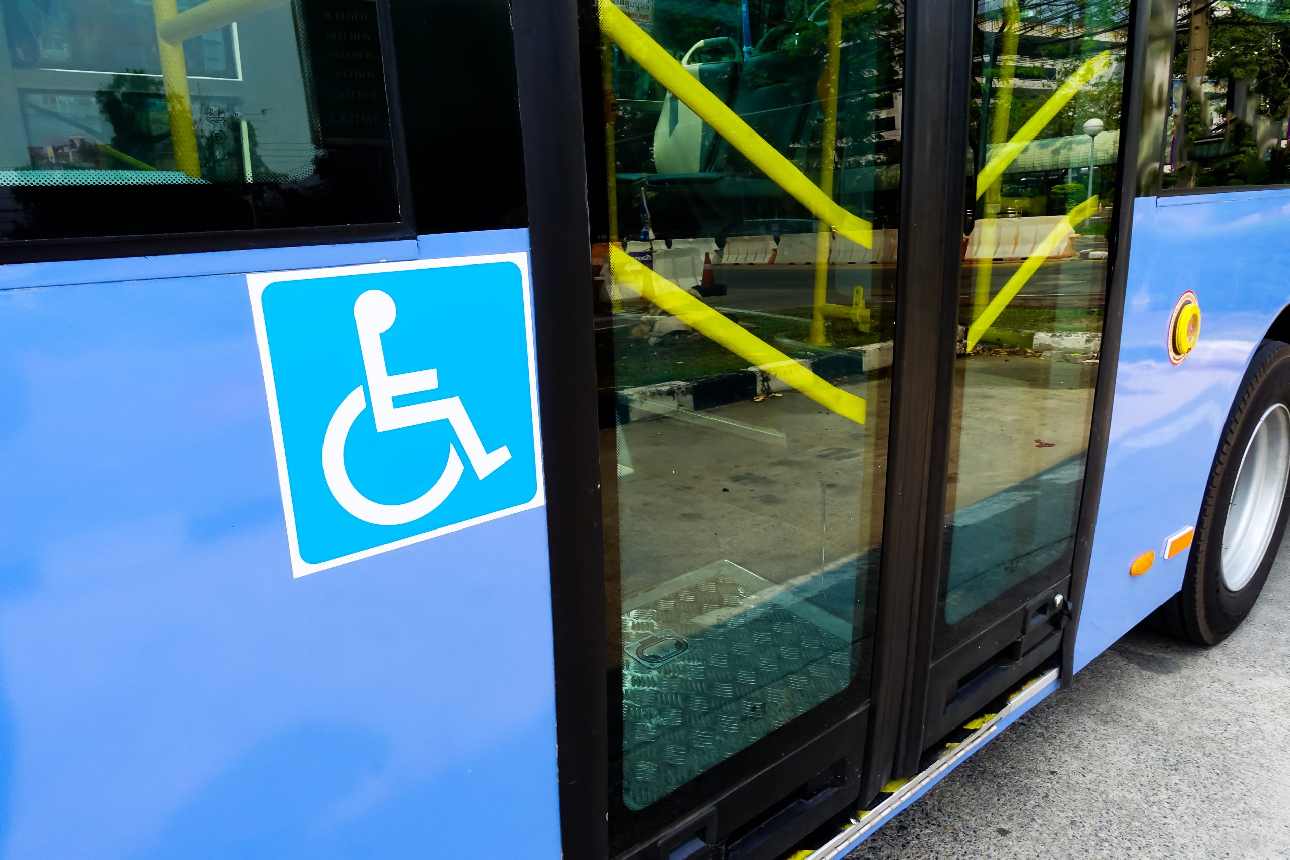 Bus with wheelchair symbol for reserved seating