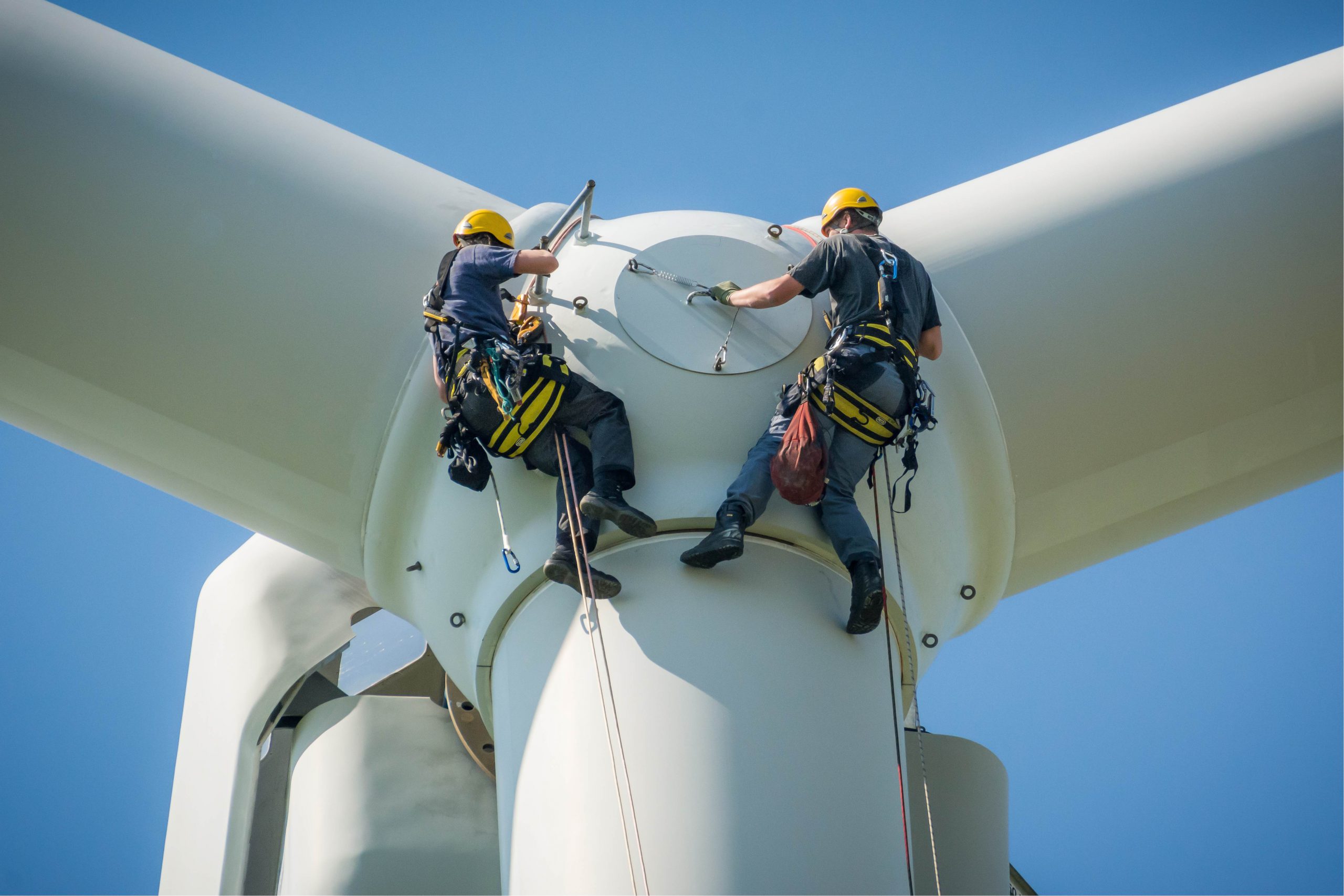 Sustainability Engineers Inspecting Wind Turbine