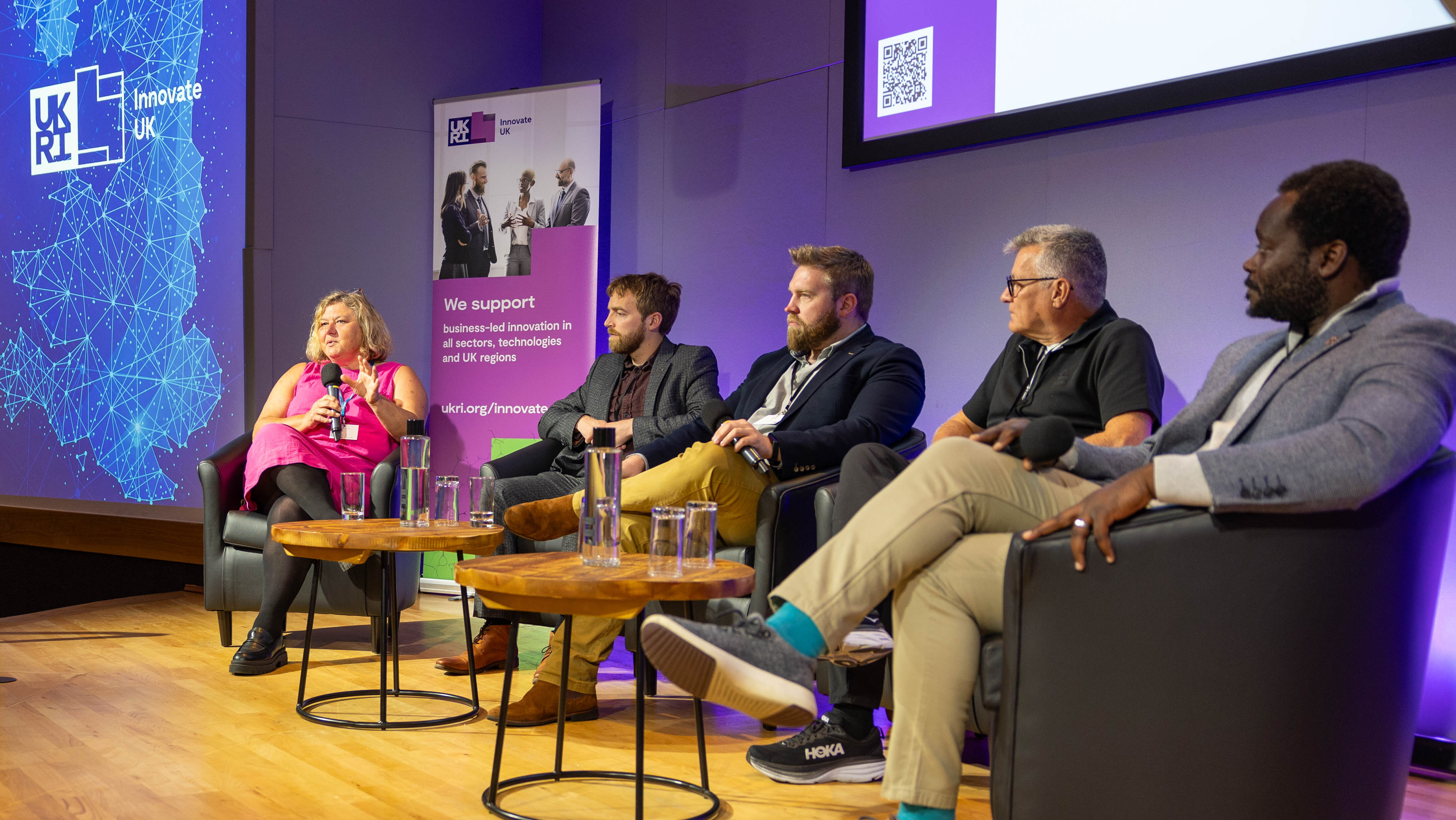 Panel discussion from left to right: Rosy Jones, ICURe Delivery Lead, SETsquared Partnership; Craig Woods, Chief Executive Officer, Forge Genetics; Dr Joe Healey, Chief Executive Officer, Nanosyrinx; Stephen Chambers, General Partner, SOSV and Ayokumi Ajetunmabi, Director of Venture Development, Pioneer Group